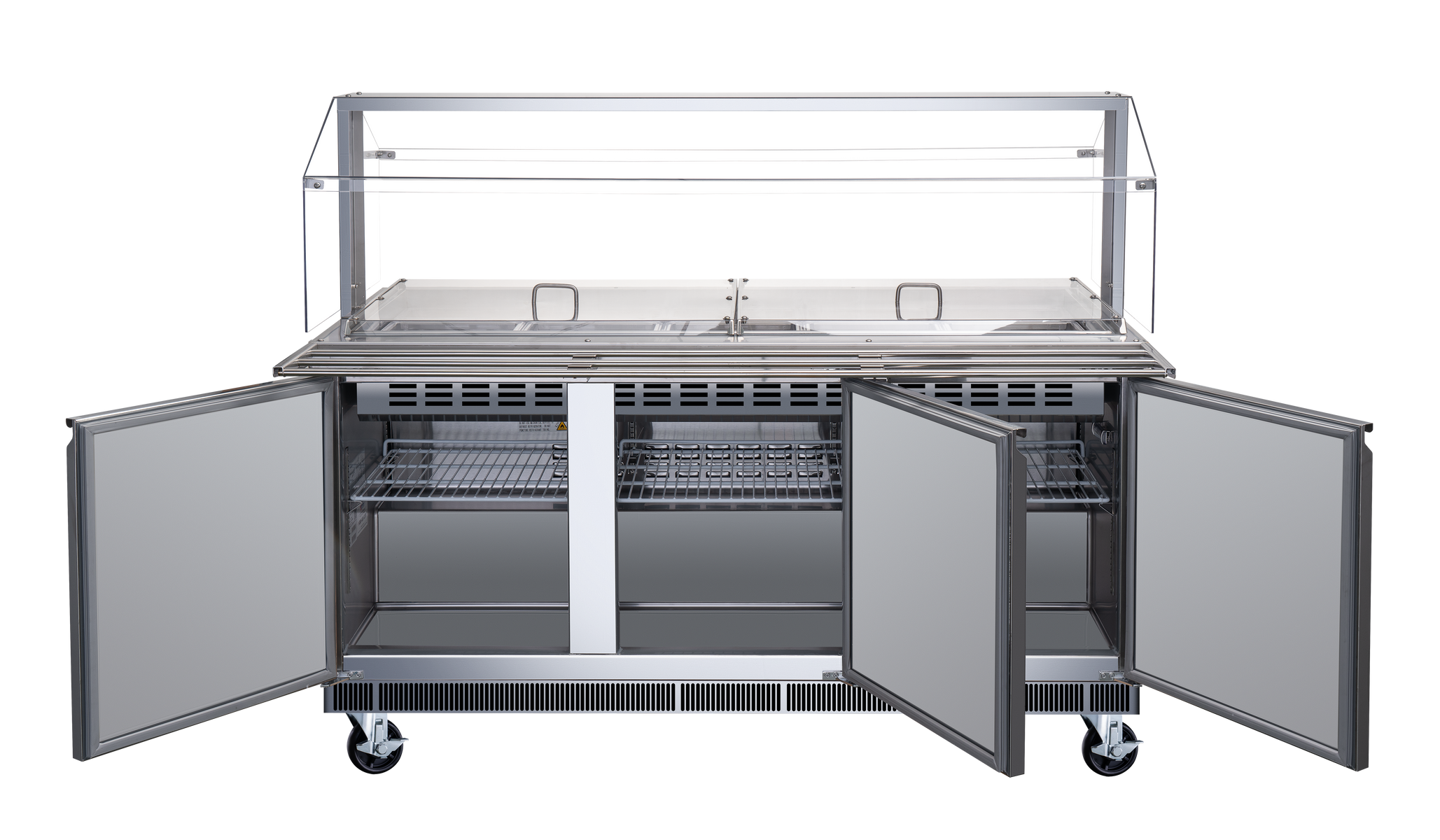 Omcan 50090 72 In. Stainless Steel Refrigerated Salad Bar, 15 Pan Capacity, Sneeze Guard, Tray Slide