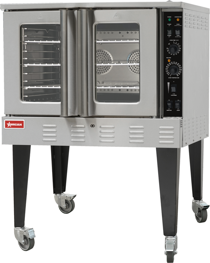 Omcan CE-CN-0001-NG 39 In. Single Deck Gas Convection Oven, 60,000 BTU with 3 Shelves and Casters