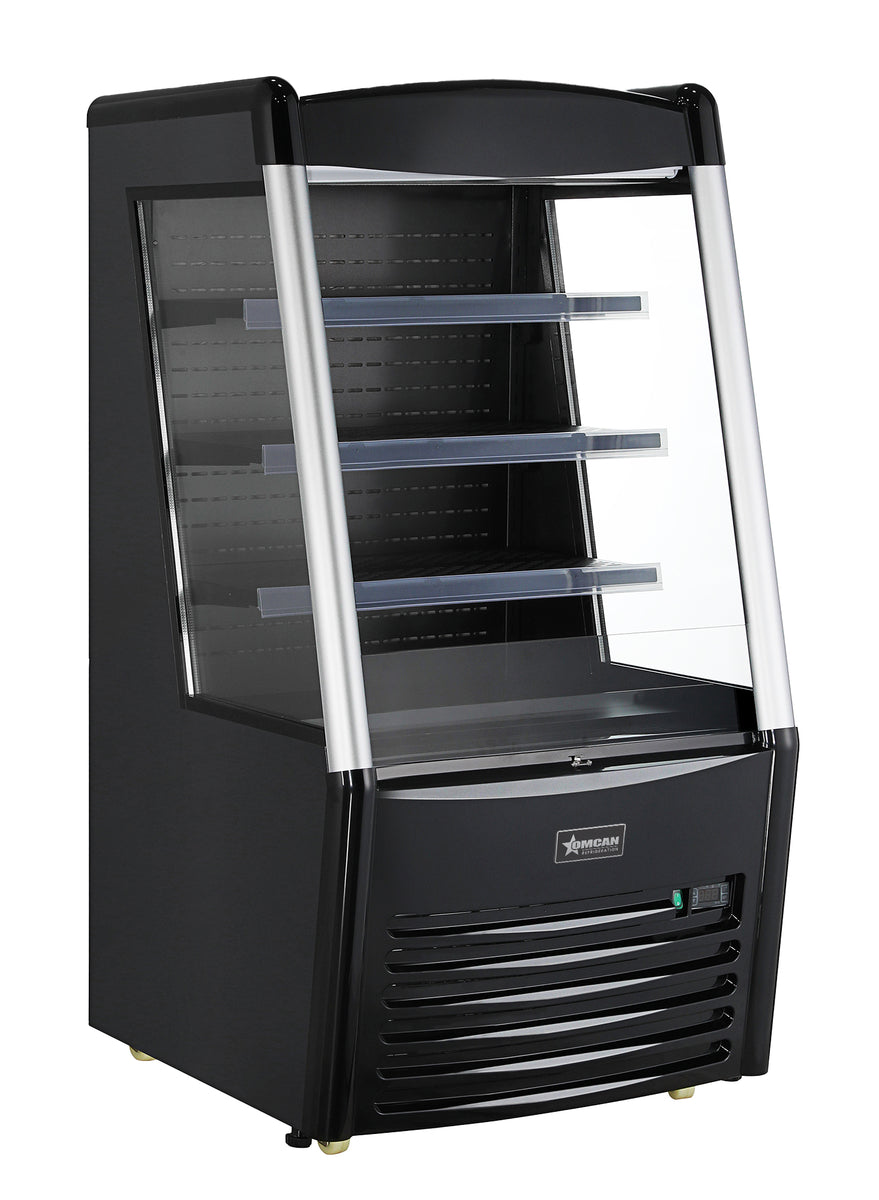 Omcan 47515 28 In. Open Refrigerated Display Case, 9.18 cu. ft. (260L), Black, LED Lighting, Night Curtain