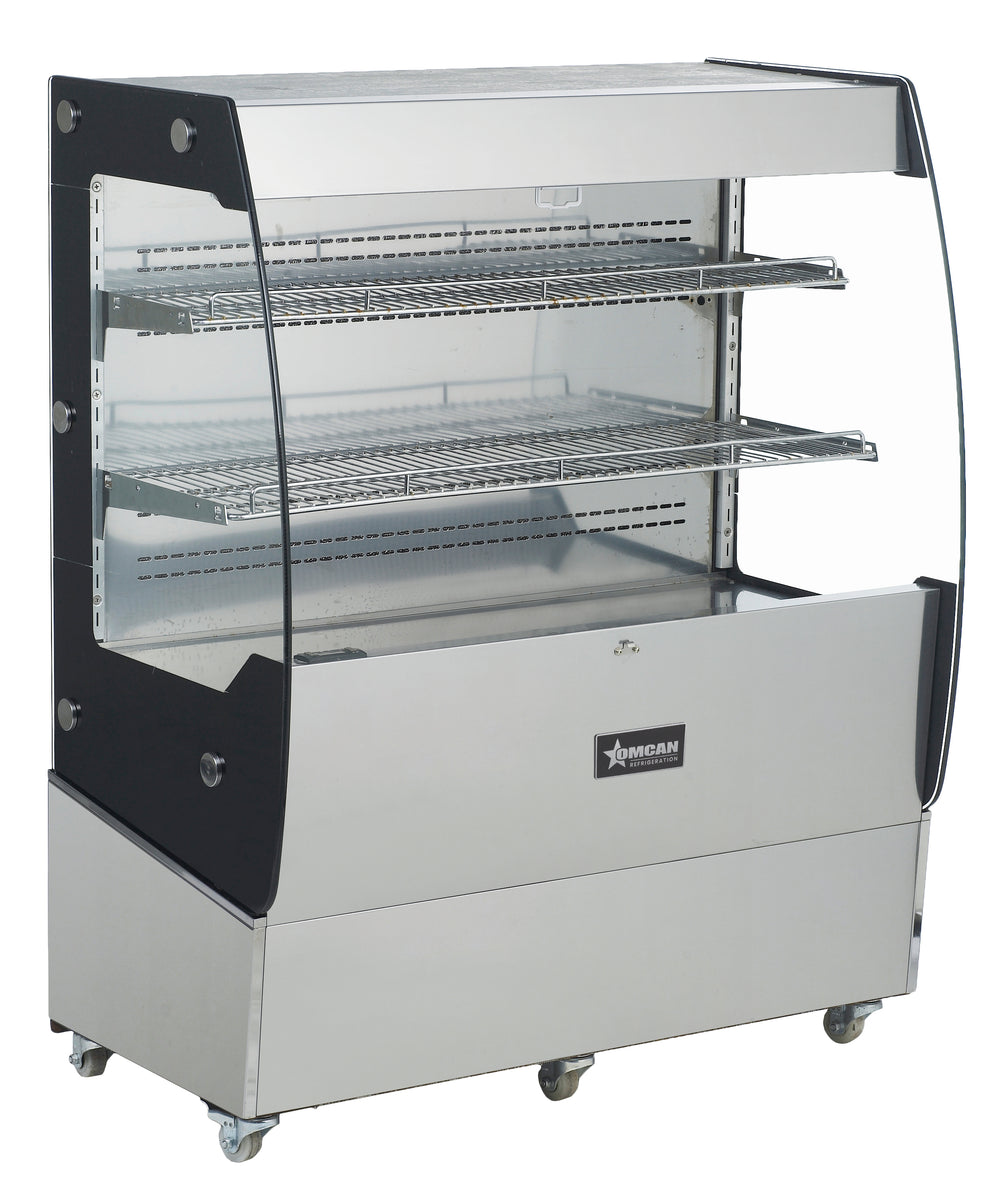 Omcan 31809 39 In. Open Grab-and-Go Refrigerated Floor Display, Stainless Steel Shelves, Night Curtain, LED Lighting