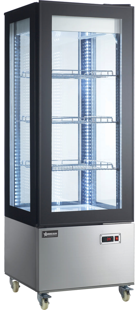 Omcan 44473 26 In. Refrigerated Display Case, Four-Sided Glass, 14.13 cu. ft. (400L), 75 In. Tall, Stainless Steel