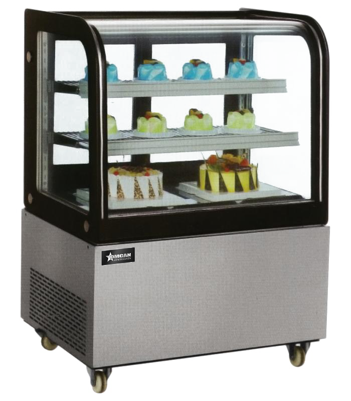 Omcan 40519 48 In. Curved Edge Refrigerated Floor Display Case, 13 cu. ft. (370L), LED Lighting, Stainless Steel