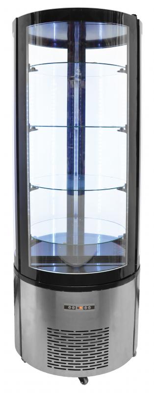 Omcan 40440 27 In. Circular Floor Refrigerated Showcase, 14.1 Cu. Ft., Turnable Glass Shelves, Double Glass, LED Lighting