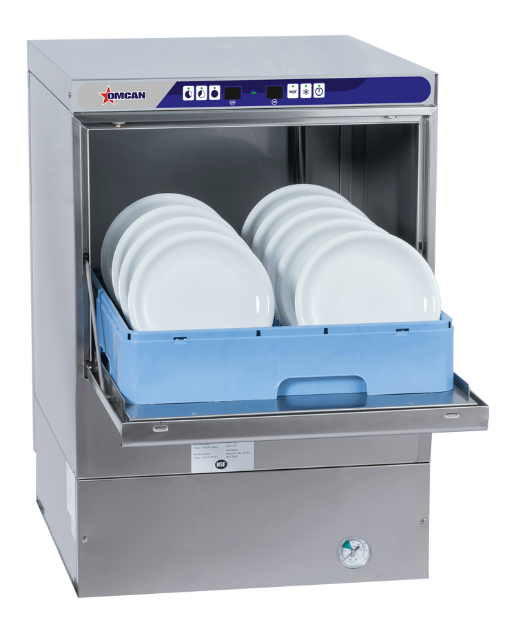 Omcan 46798 22 In. Undercounter High Temperature Dishwasher, Digital Control, Built-In Booster Heater, Stainless Steel