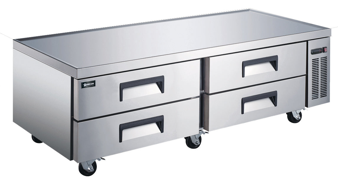 Omcan RE-CN-0072-C 72 In. Stainless Steel Refrigerated Chef Base, 4 Drawers, 13.6 Cu. Ft., Self-Contained