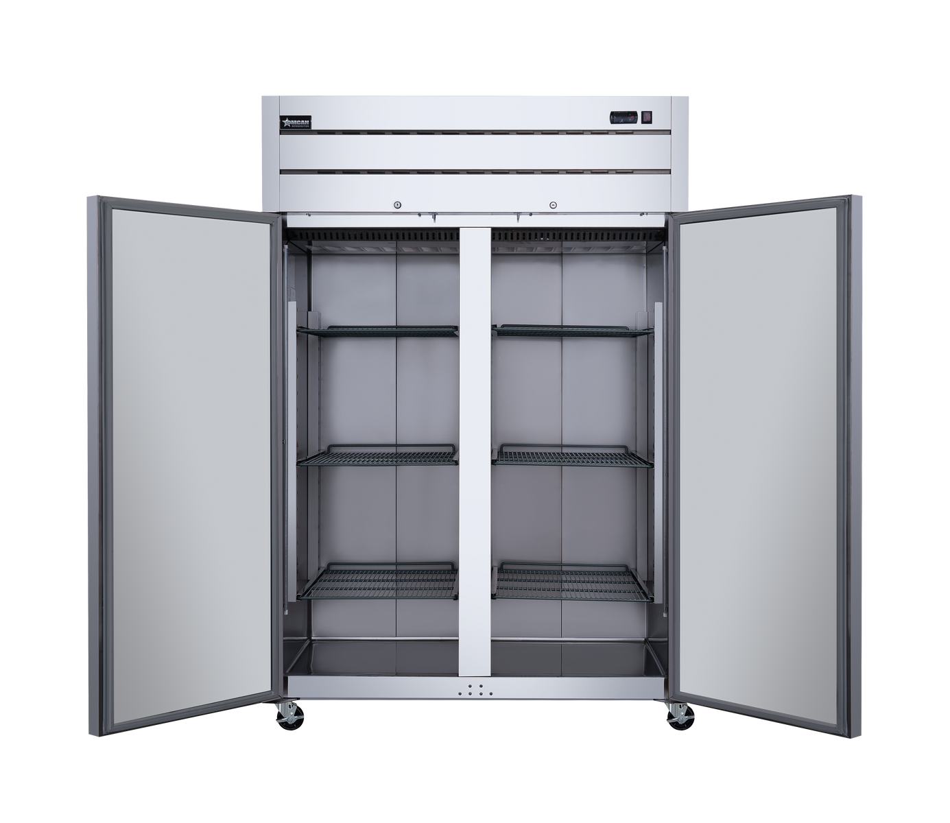 Omcan RE-CN-0054-TM 54 In. Stainless Steel Reach-In Refrigerator, 2 Solid Doors, 43.1 Cu. Ft., Top-Mounted