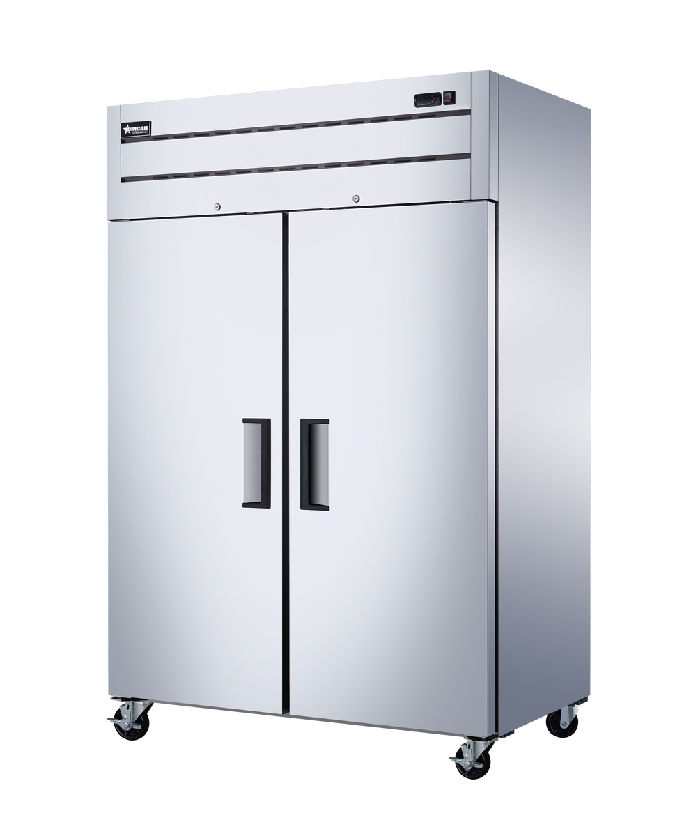 Omcan RE-CN-0054-TM 54 In. Stainless Steel Reach-In Refrigerator, 2 Solid Doors, 43.1 Cu. Ft., Top-Mounted