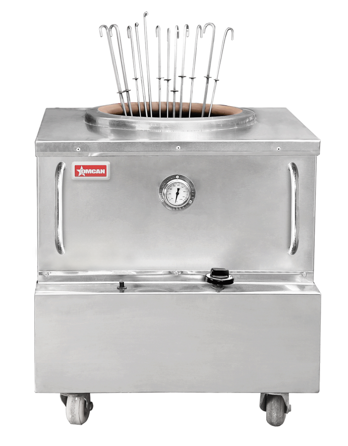 Omcan 49091 32 In. Stainless Steel Natural Gas Tandoor Clay Oven, 85,000 BTU, Four Casters