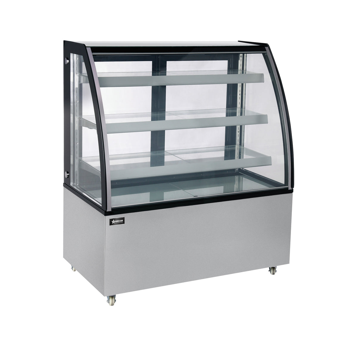 Omcan RS-CN-0371 48 In. Curved Glass Refrigerated Floor Showcase, 14.83 cu. ft., LED Lighting, Self-Contained