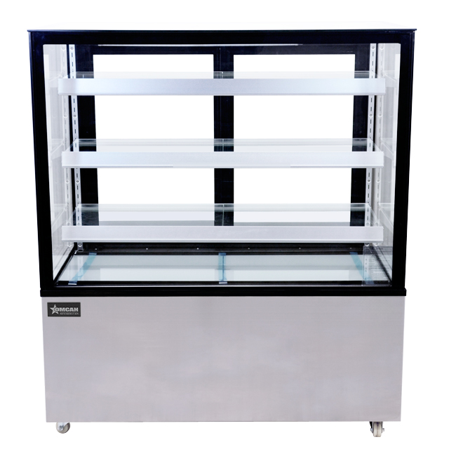 Omcan RS-CN-0371-S 48 In. Square Glass Refrigerated Floor Display Case, 18.71 cu. ft., LED Lighting, Self-Contained