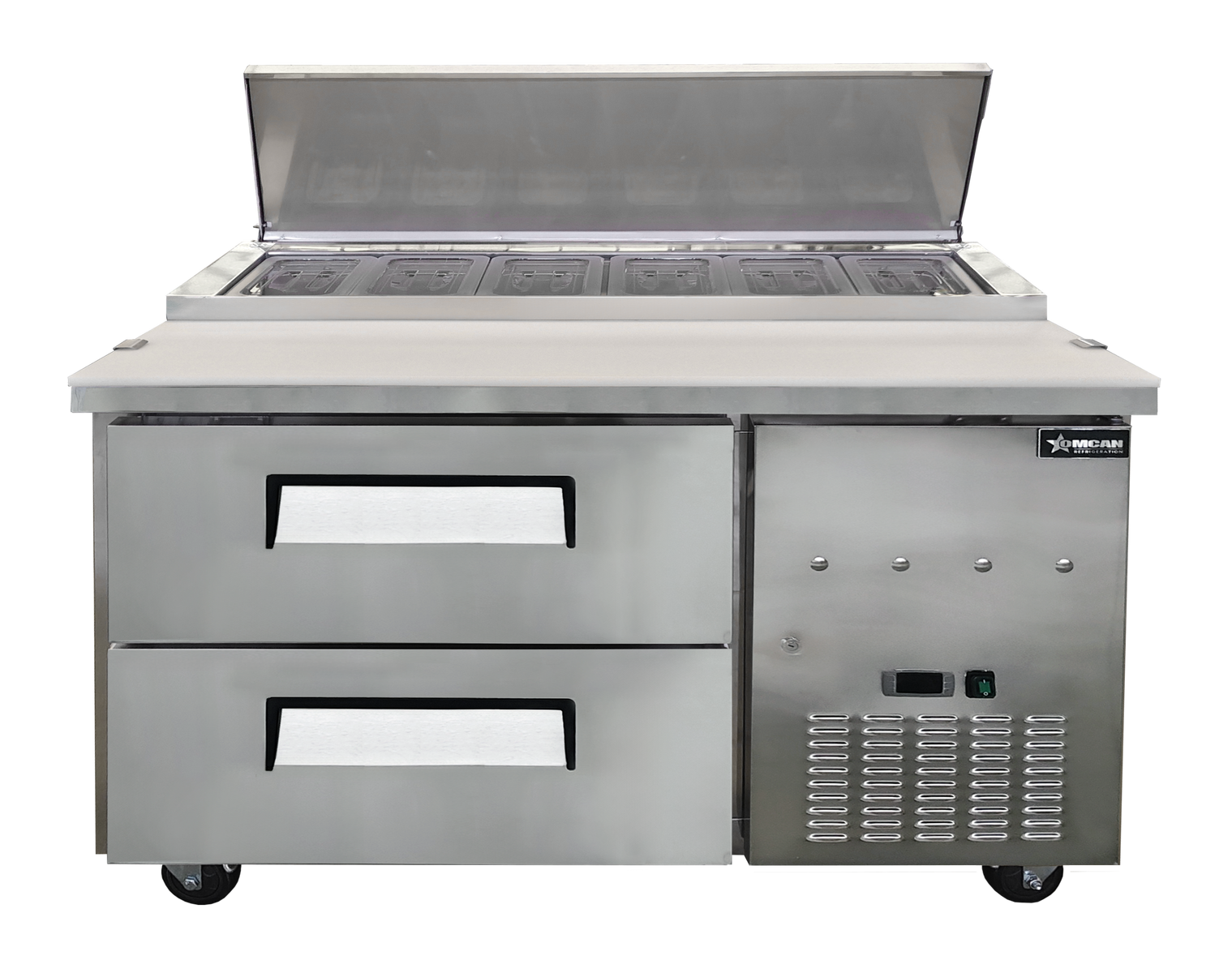 Omcan PT-CN-1200-2D 48 In. Pizza Prep Table with Drawers, 12 cu. ft., Stainless Steel