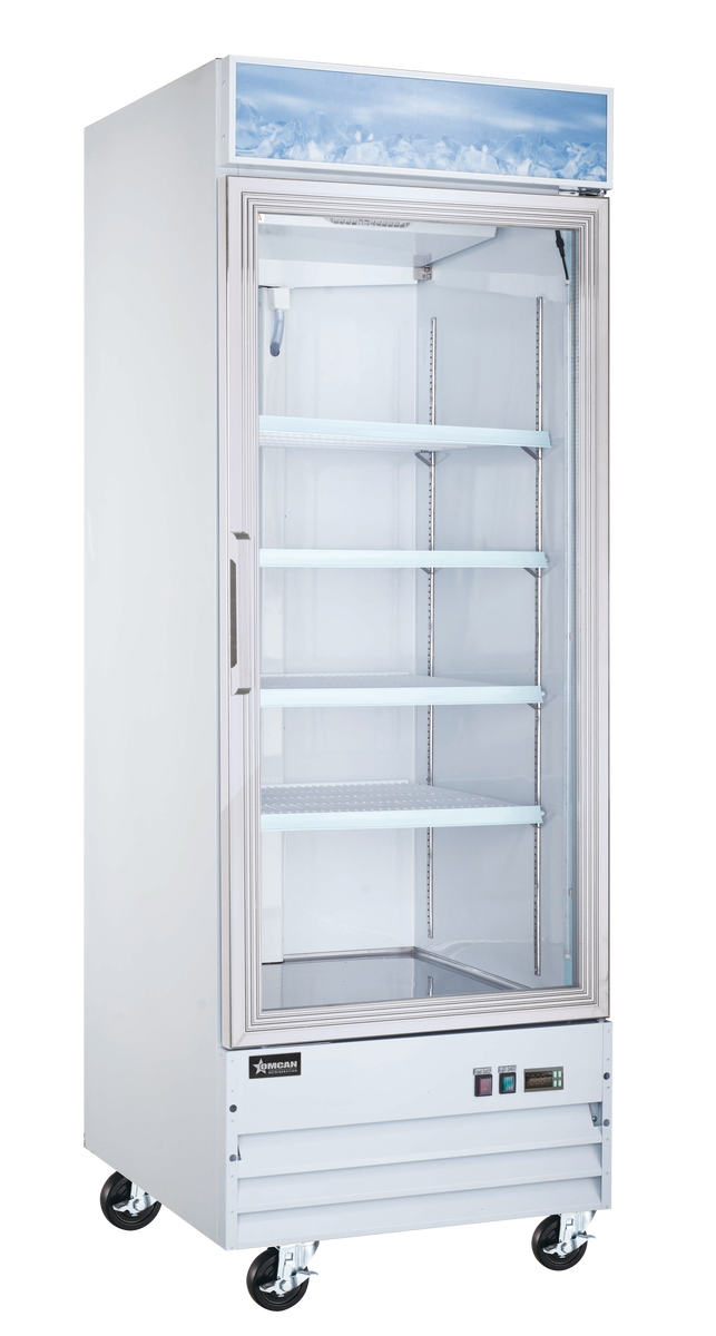 Omcan FR-CN-0790-HC 31 In. White Glass Door Display Freezer, 23 Cu. Ft., Self-Closing, LED Lighting