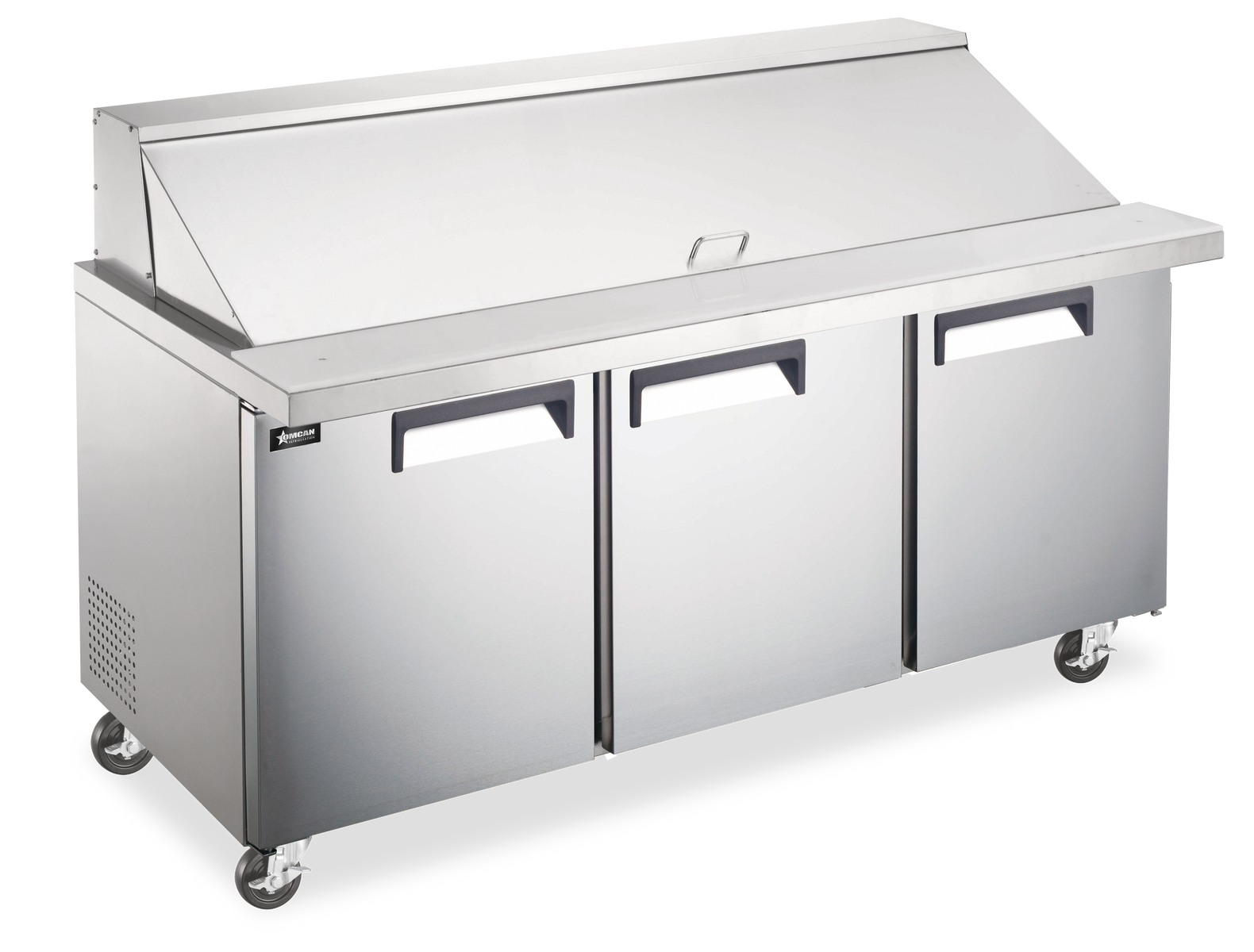 Omcan PT-CN-1787-M-HC 71 In. Mega Top Refrigerated Prep Table, 3 Doors, 30 x 1/6 GN GN Pans, 19.5 Cu. Ft.