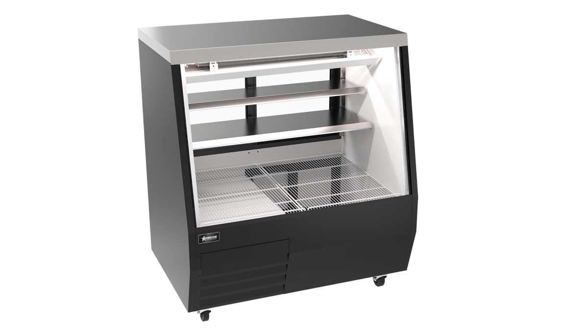 Omcan RS-CN-0050D-BK 50 In. Black Square Glass Refrigerated Double-Duty Deli Case, 4/5 HP Embraco Compressor, R290 Refrigerant