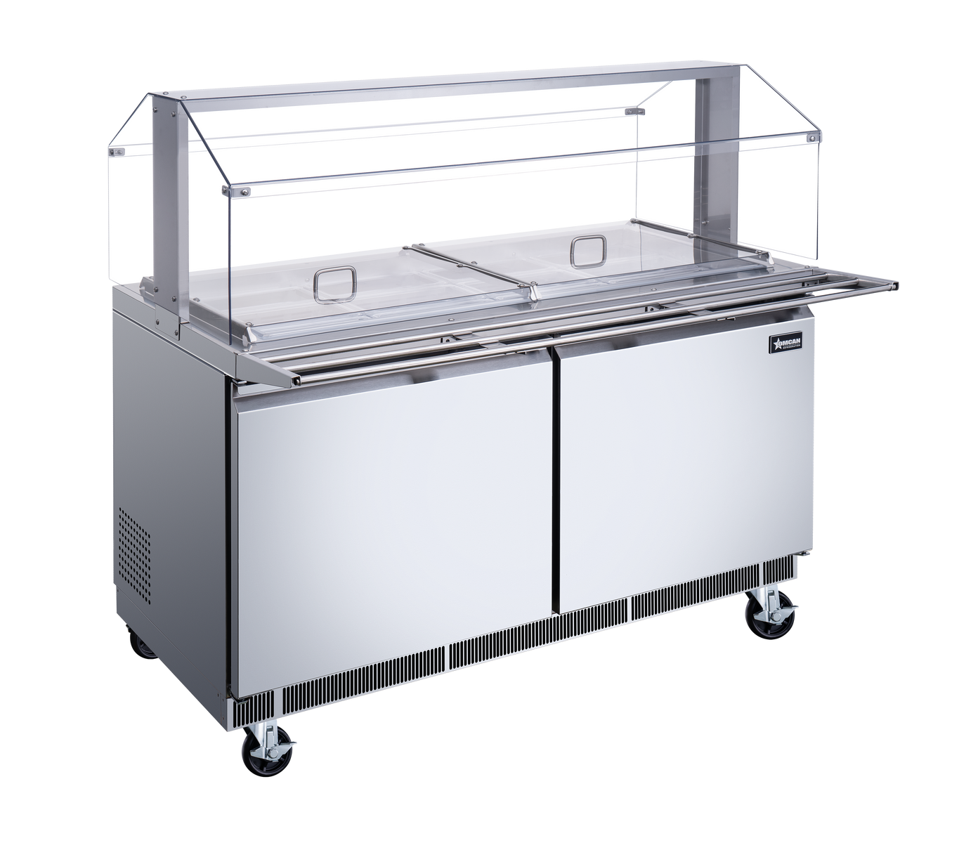 Omcan 50089 60 In. Stainless Steel Refrigerated Salad Bar, 12 Pan Capacity, Sneeze Guard, Tray Slide