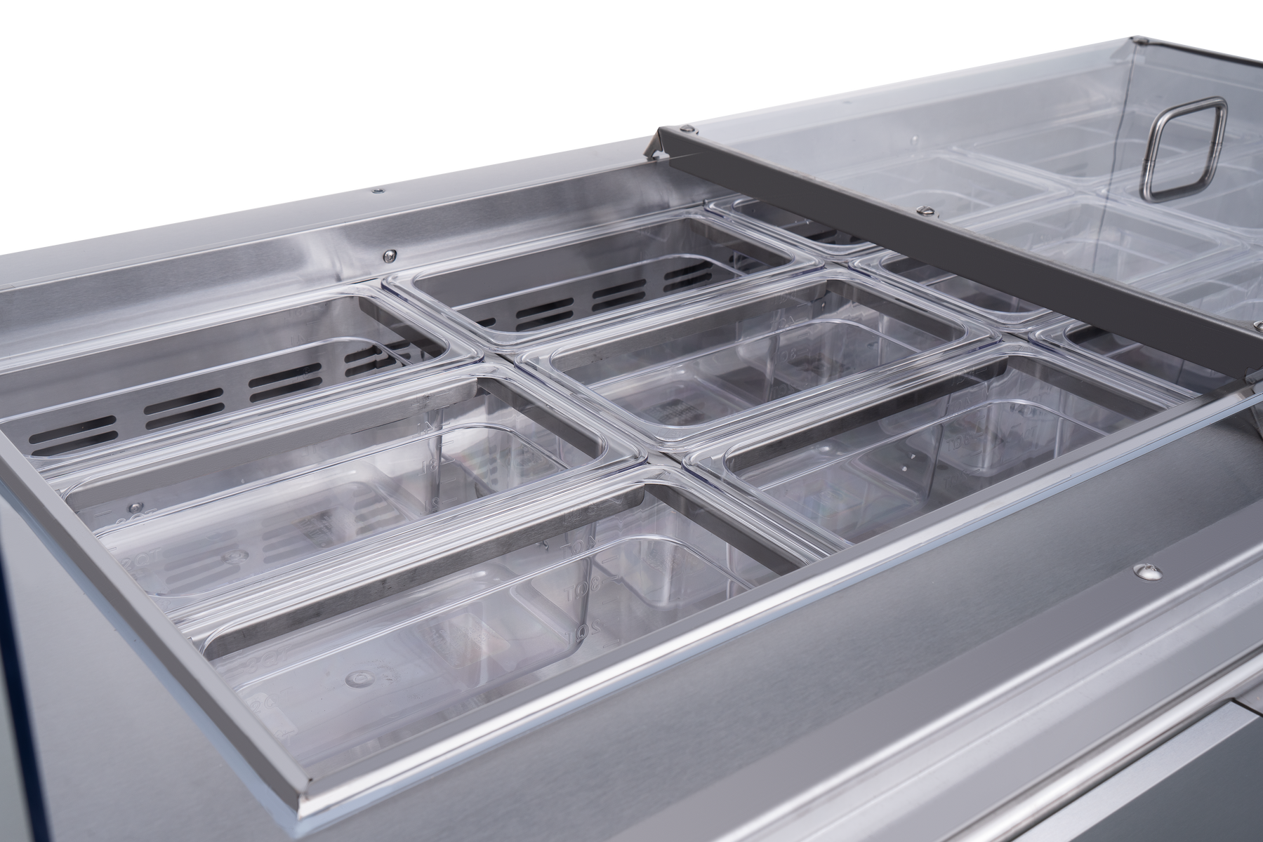 Omcan 50089 60 In. Stainless Steel Refrigerated Salad Bar, 12 Pan Capacity, Sneeze Guard, Tray Slide