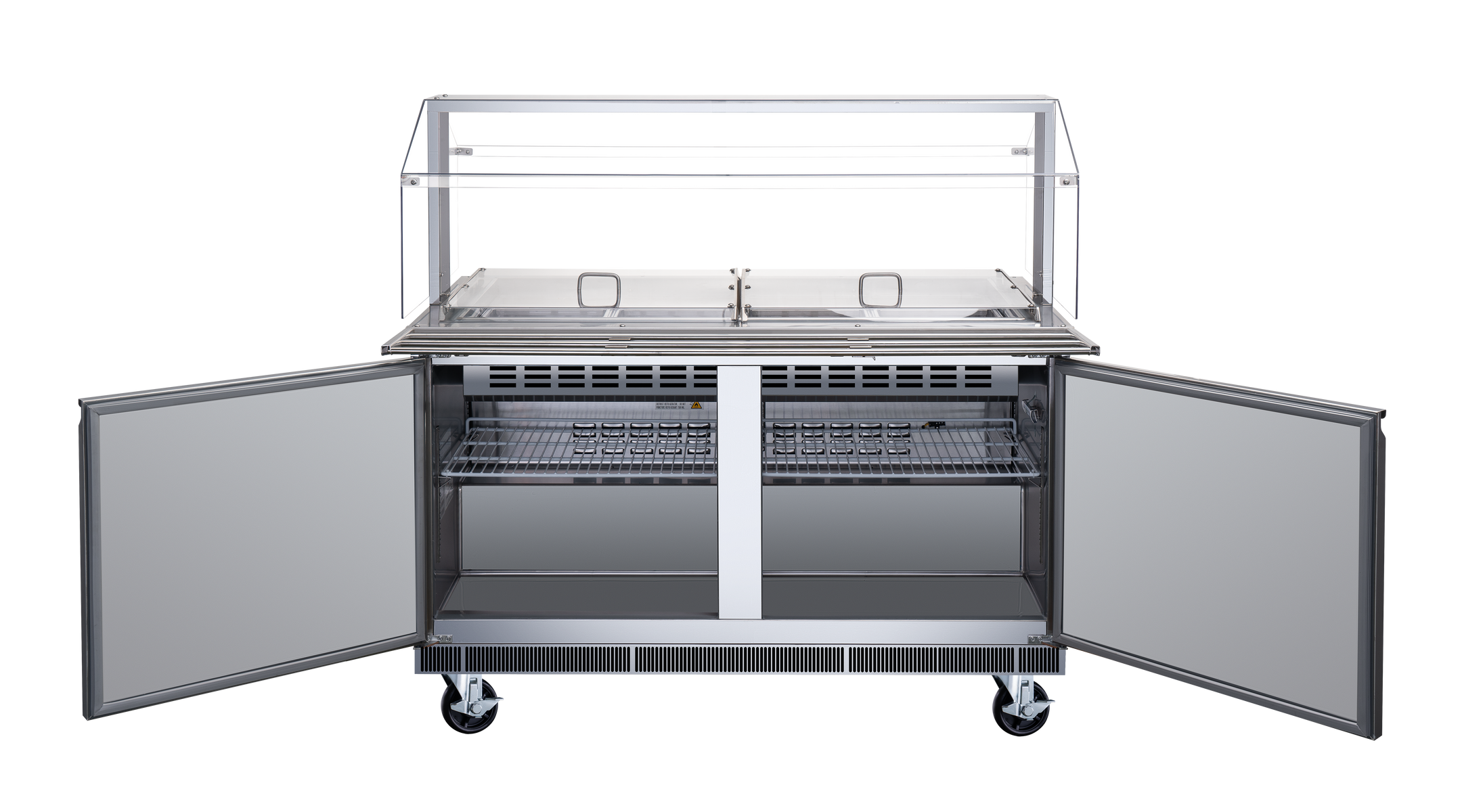 Omcan 50089 60 In. Stainless Steel Refrigerated Salad Bar, 12 Pan Capacity, Sneeze Guard, Tray Slide