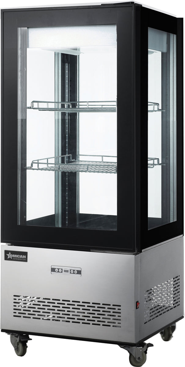 Omcan 44471 26 In. Refrigerated Display Case, Four-Sided Glass, 9.53 cu. ft. (270L), 59 In. Tall, Stainless Steel