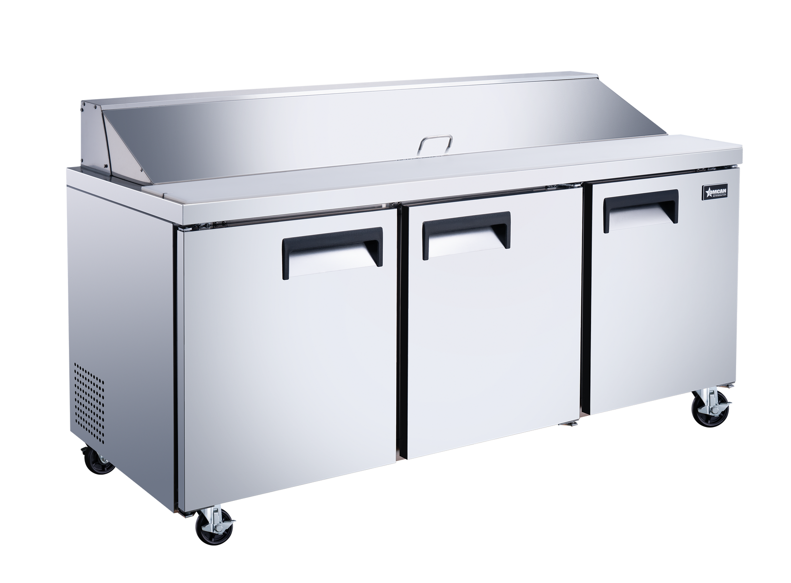Omcan PT-CN-1778-HC 70 In. Refrigerated Prep Table, 19.5 Cu. Ft., 3 Doors, Stainless Steel