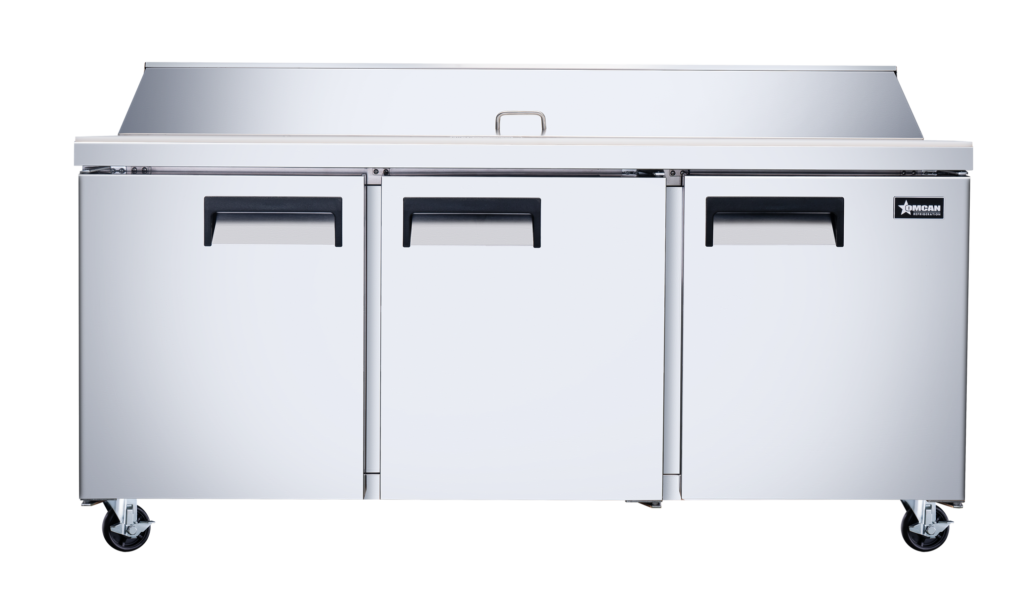 Omcan PT-CN-1778-HC 70 In. Refrigerated Prep Table, 19.5 Cu. Ft., 3 Doors, Stainless Steel