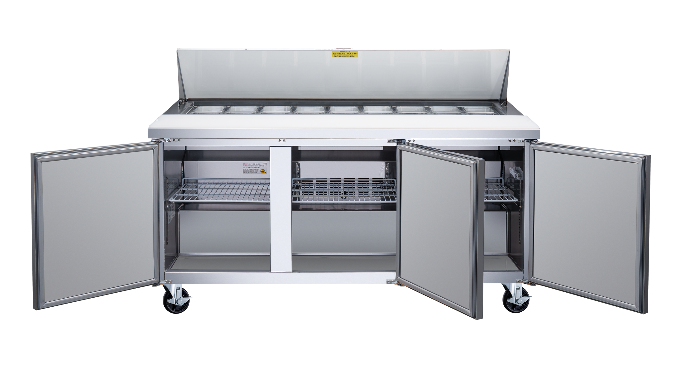 Omcan PT-CN-1778-HC 70 In. Refrigerated Prep Table, 19.5 Cu. Ft., 3 Doors, Stainless Steel