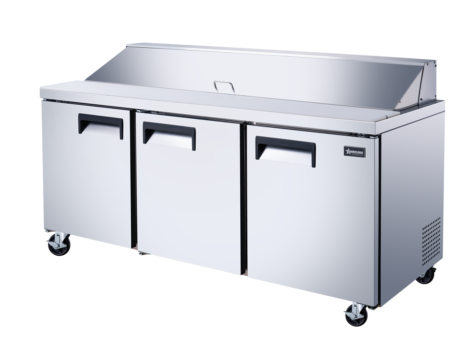 Omcan PT-CN-1778-HC 70 In. Refrigerated Prep Table, 19.5 Cu. Ft., 3 Doors, Stainless Steel