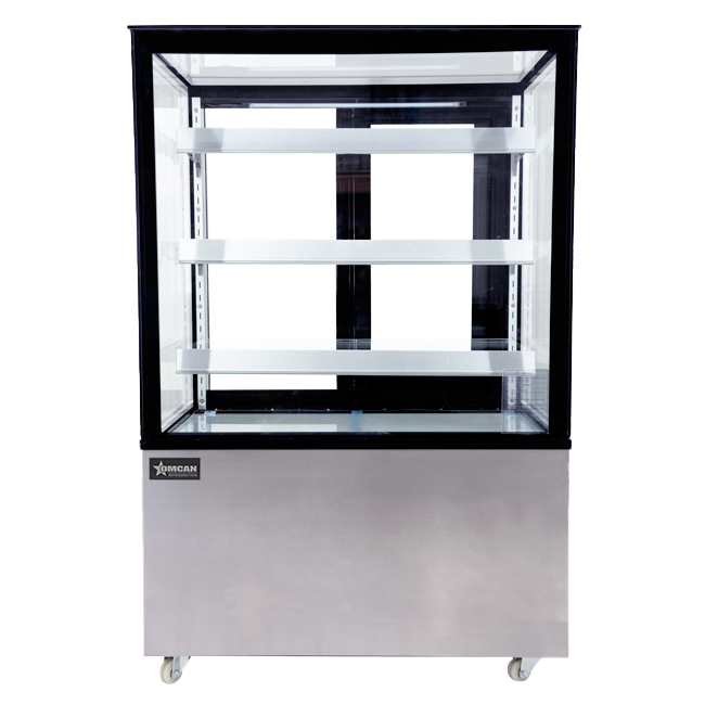 Omcan RS-CN-0271-S 36 In. Square Glass Refrigerated Floor Display Case, 13.77 cu. ft., LED Lighting, Self-Contained