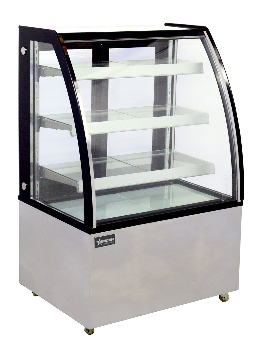 Omcan RS-CN-0271 36 In. Curved Glass Refrigerated Floor Showcase, 10.95 cu. ft., LED Lighting, Self-Contained