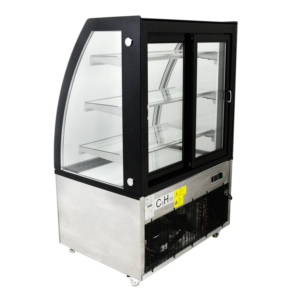Omcan RS-CN-0271 36 In. Curved Glass Refrigerated Floor Showcase, 10.95 cu. ft., LED Lighting, Self-Contained