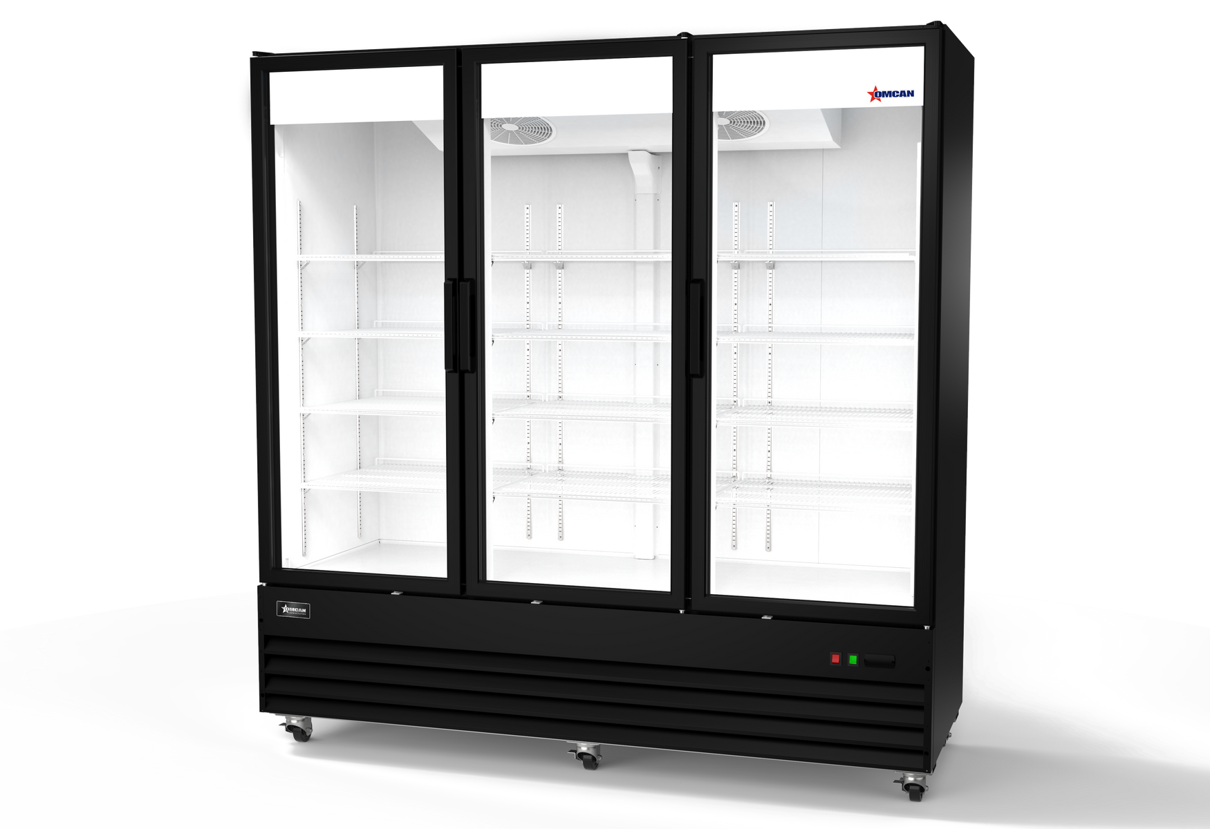 Omcan RE-CN-79R-HC 79 In. Reach-In Refrigerator, 59.5 Cu. Ft., Three Glass Swing Doors, Stainless Steel