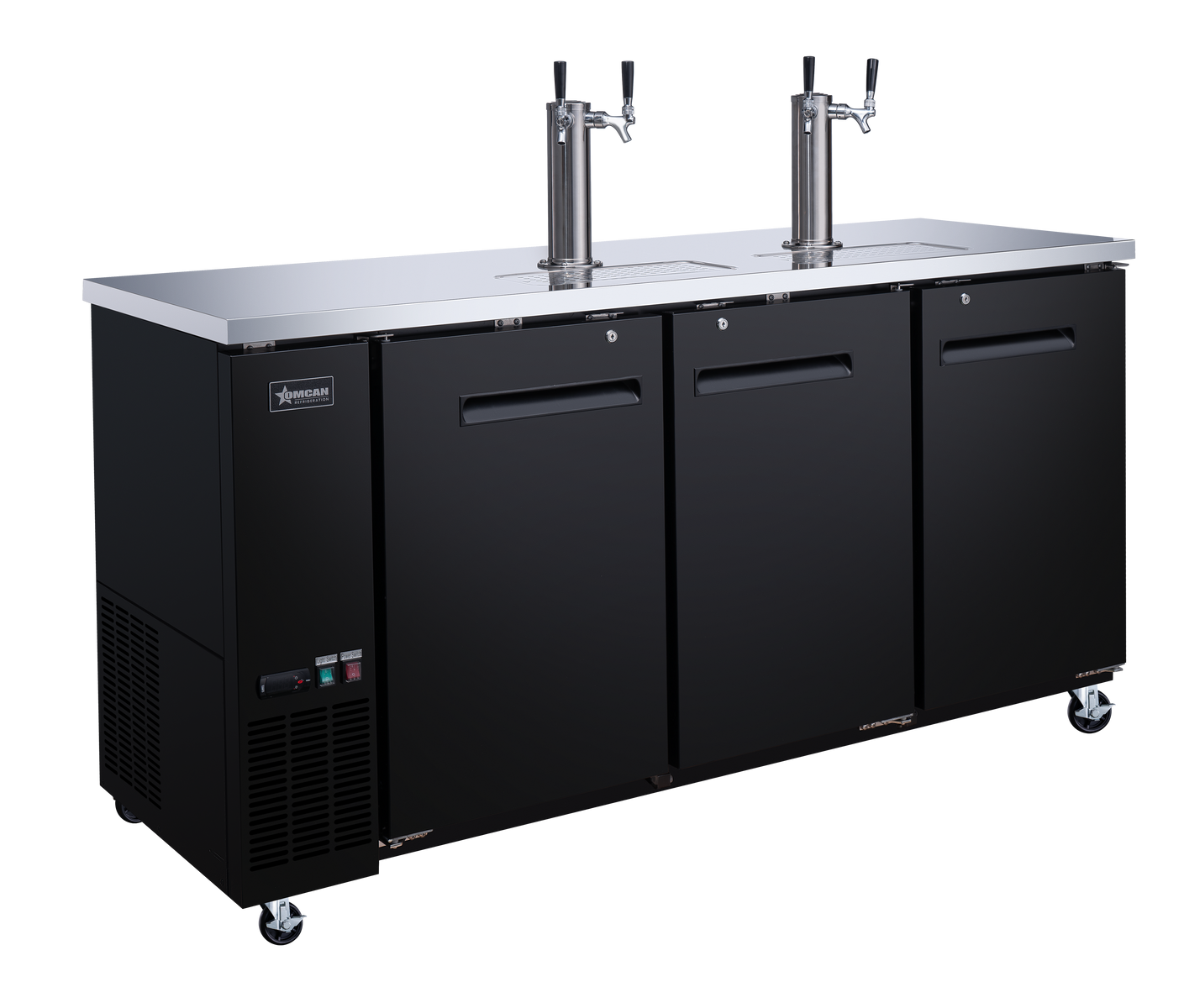 Omcan BB-CN-0020-DH 73 In. Solid Door Beer Dispenser, 3 Keg Capacity, 19.6 Cu. Ft., 6 Shelves