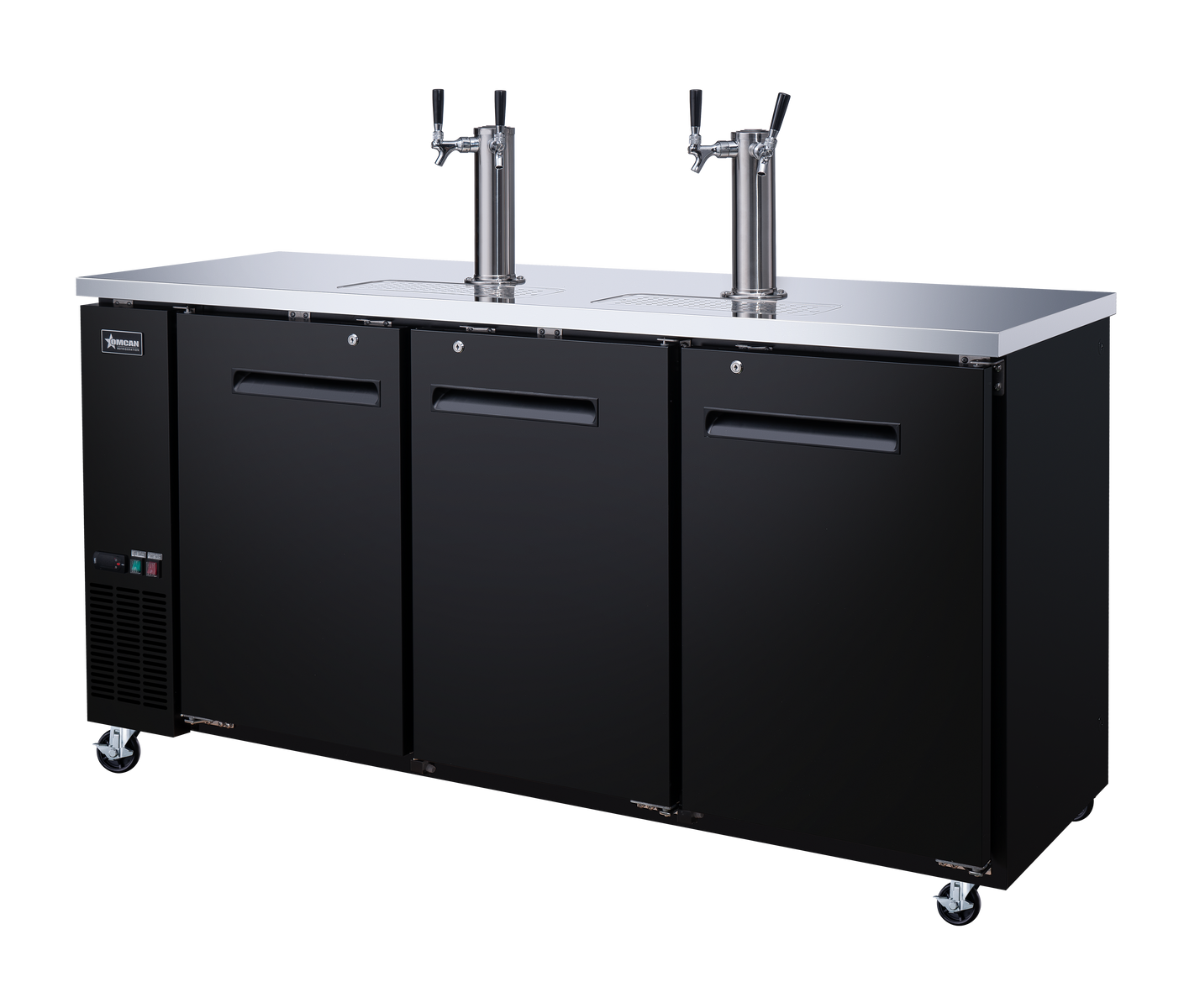 Omcan BB-CN-0020-DH 73 In. Solid Door Beer Dispenser, 3 Keg Capacity, 19.6 Cu. Ft., 6 Shelves