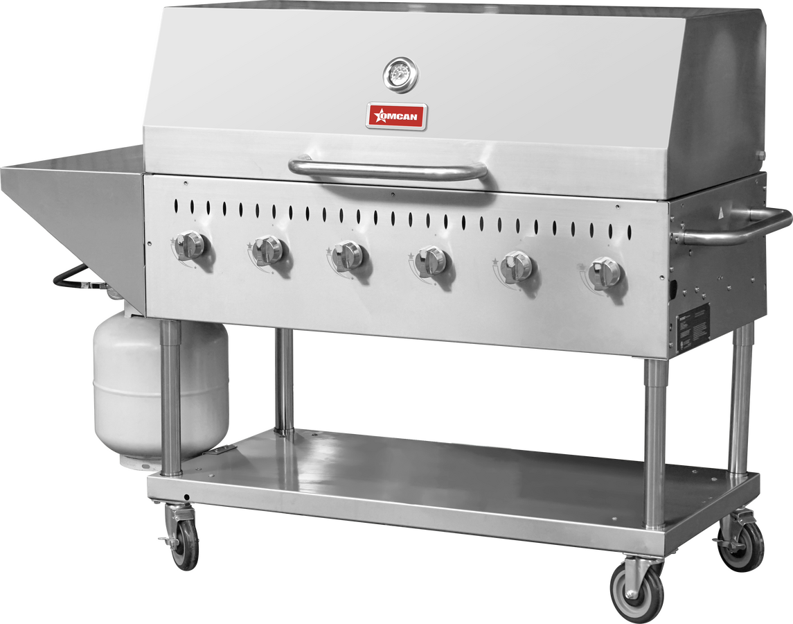 Omcan 47841 47 In. 6-Burner Outdoor Propane BBQ Grill, Stainless Steel, 96,000 BTU
