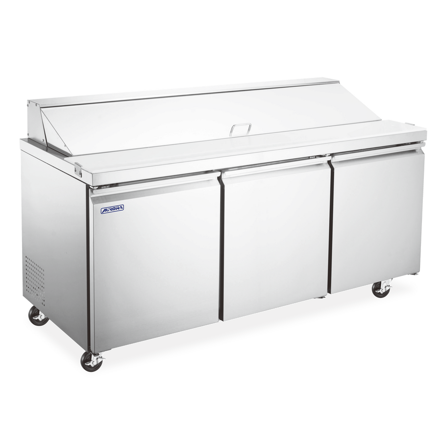 Omcan PT-CN-1787E-HC 70 In. Aurora Refrigerated Prep Table, 19.5 Cu. Ft., 3 Doors, Stainless Steel