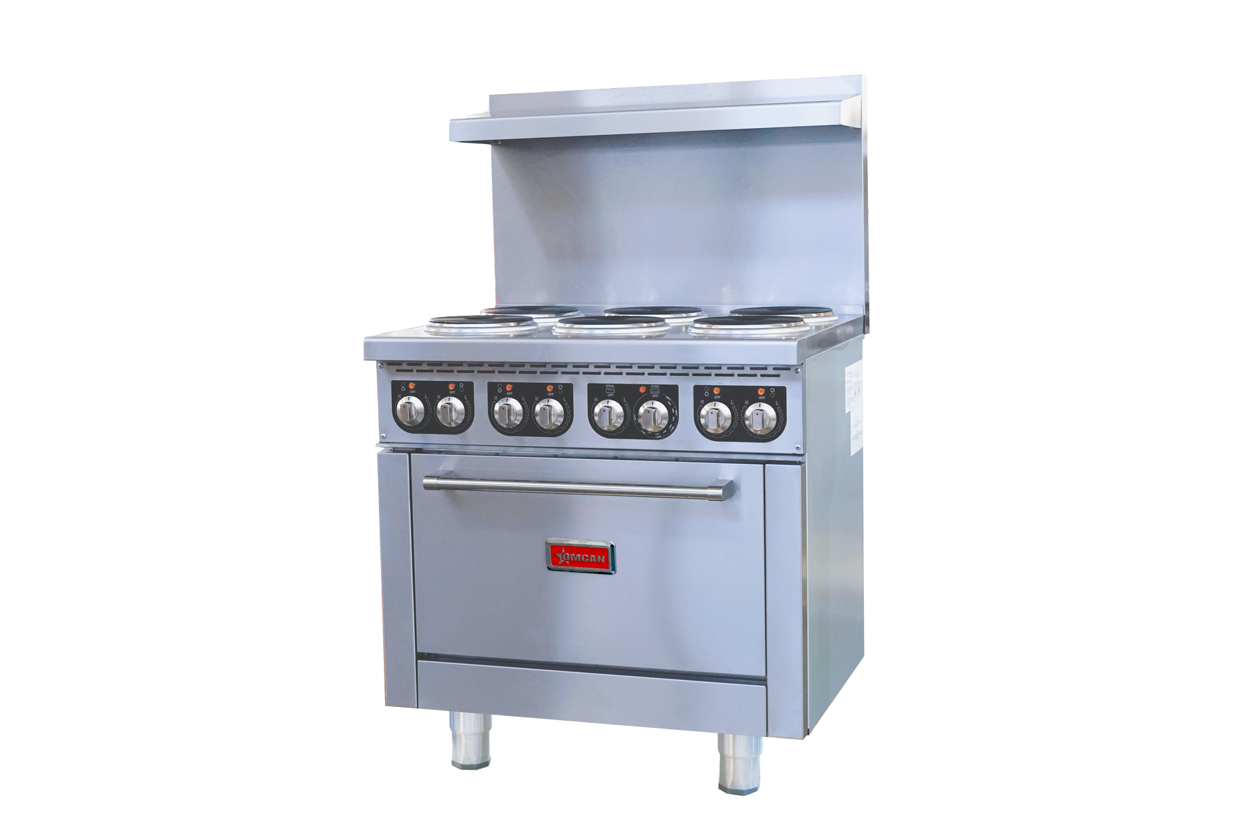 Omcan CE-CN-ER36 208 1 36 In. Electric Range, 6 Hot Plates, Standard Oven, 17 kW, Single-Phase