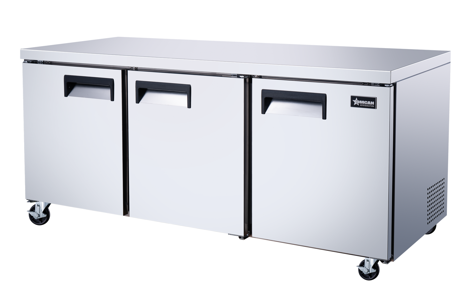 Omcan 50091 72" Stainless Steel Undercounter Refrigerator, 3 Doors, 15.5 cu.ft., 115V
