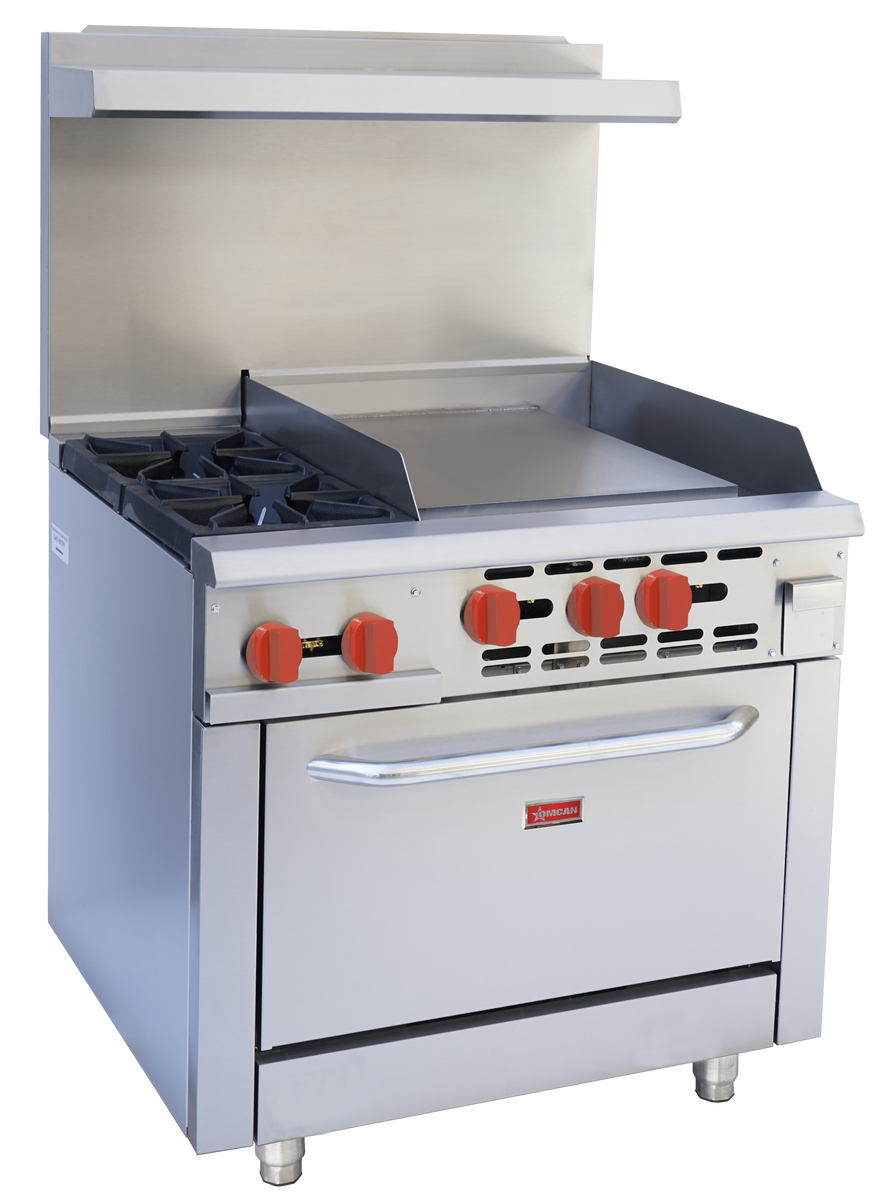 Omcan 46026 36" Commercial Gas Range, 2 Burners, 24" Griddle, Standard Oven, Natural Gas