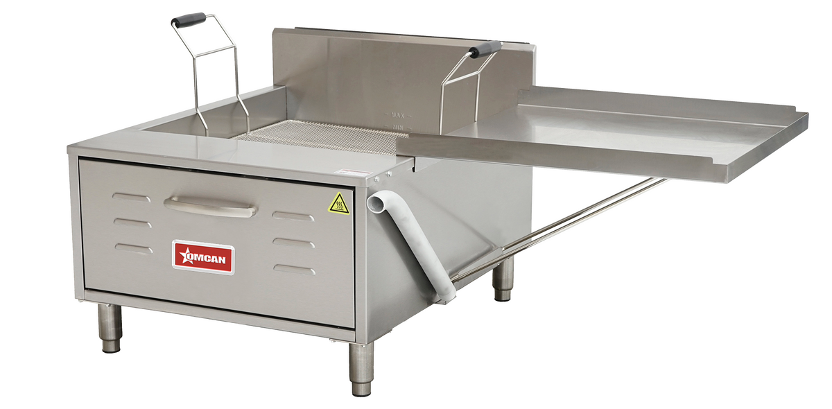 Omcan 48102 32" Countertop Donut/Funnel Cake Deep Fryer, 40 lb Oil Capacity, 75,000 BTU, Natural Gas, Stainless Steel