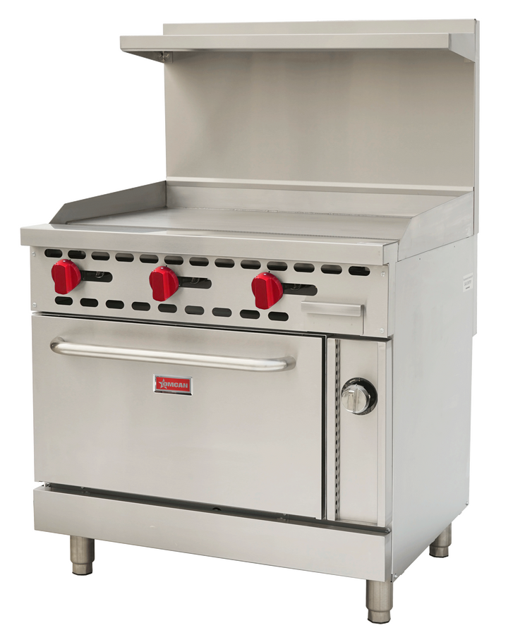 Omcan CE-CN-0914G-RC 36 In. Commercial Natural Gas Range with 36 In. Griddle and Standard Oven, 93,000 BTU