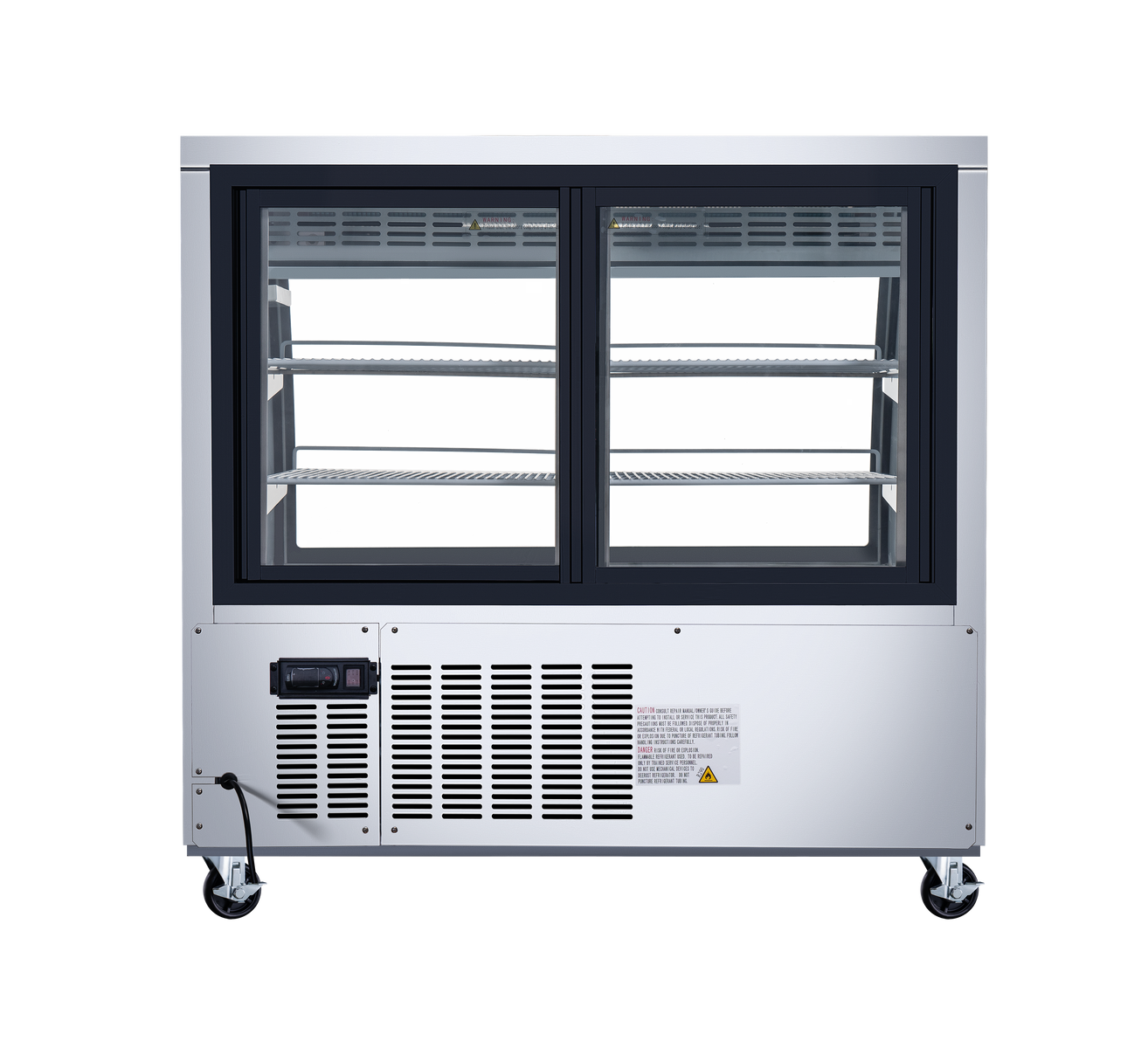 Omcan 50079 47 In. Stainless Steel Curved Glass Refrigerated Floor Showcase, 18 Cu. Ft., Embraco Compressor