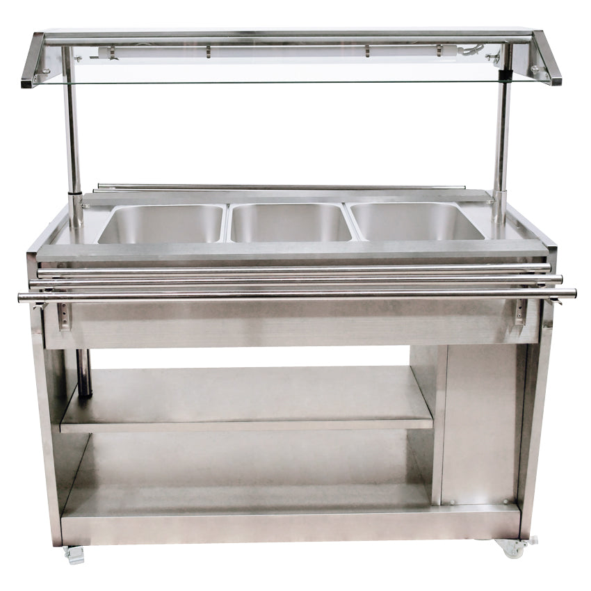 Omcan DW-CN-1210 48 In. All Stainless Steel Sealed Well Steam Table, 1210L Capacity, Integrated Lighting Canopy, Casters