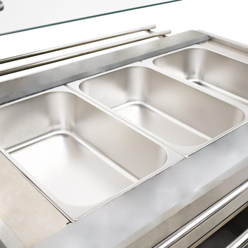 Omcan DW-CN-1210 48 In. All Stainless Steel Sealed Well Steam Table, 1210L Capacity, Integrated Lighting Canopy, Casters