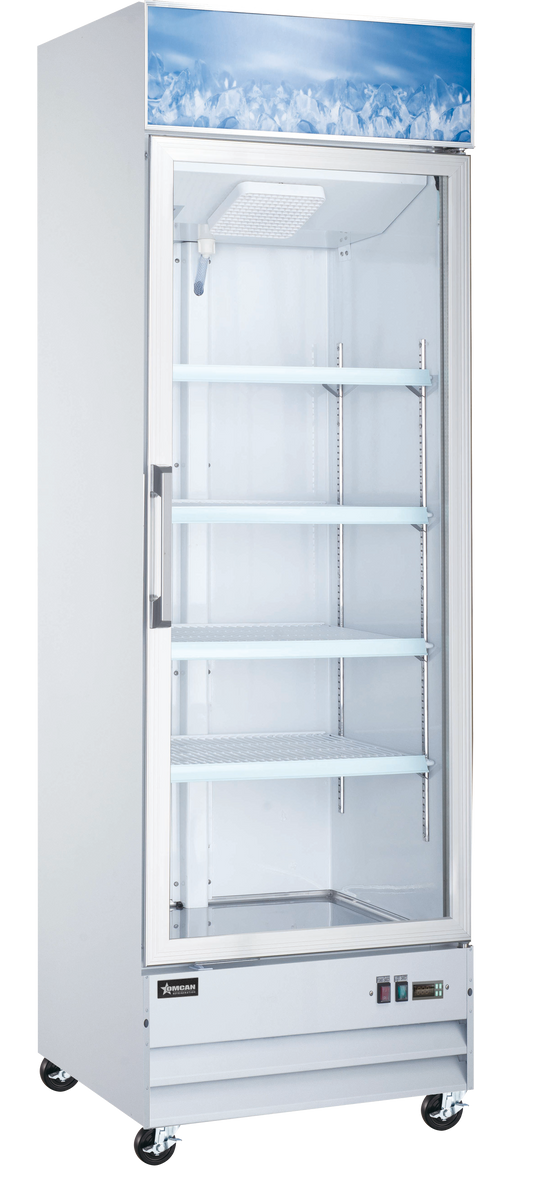 Omcan FR-CN-0012-HC 27 In. White Glass Door Display Freezer, 13 Cu. Ft., Self-Closing, LED Lighting