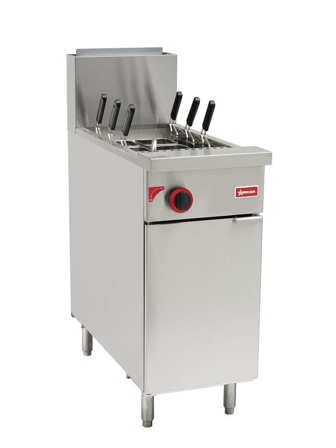 Omcan CE-CN-0011-NG 16 In. Natural Gas Floor Model Pasta Cooker, 11 Gallon, 70,000 BTU, 6 Stainless Steel Baskets