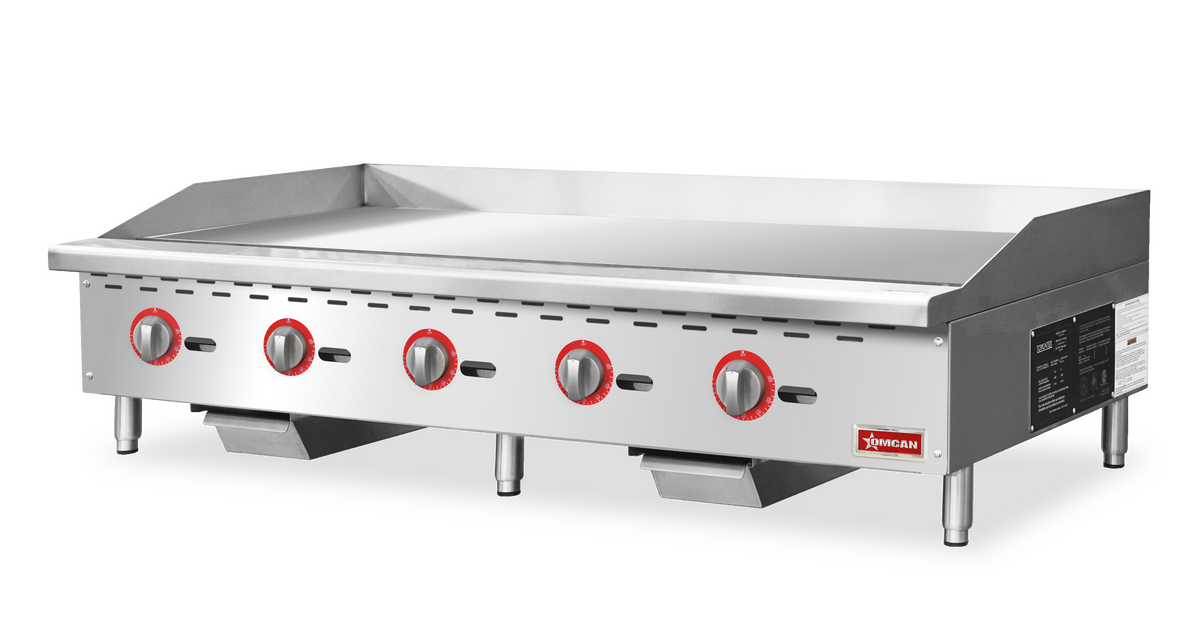 Omcan CE-CN-G60-TP 60 In. Gas Griddle, 5 Burners, 140,000 BTU, Thermostat Controls, LP Conversion Kit Included