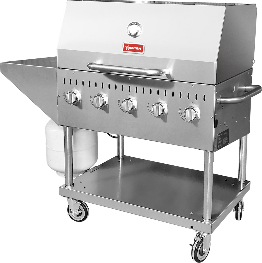 Omcan 47840 35 In. 5-Burner Outdoor Propane BBQ Grill, Stainless Steel, 80,000 BTU