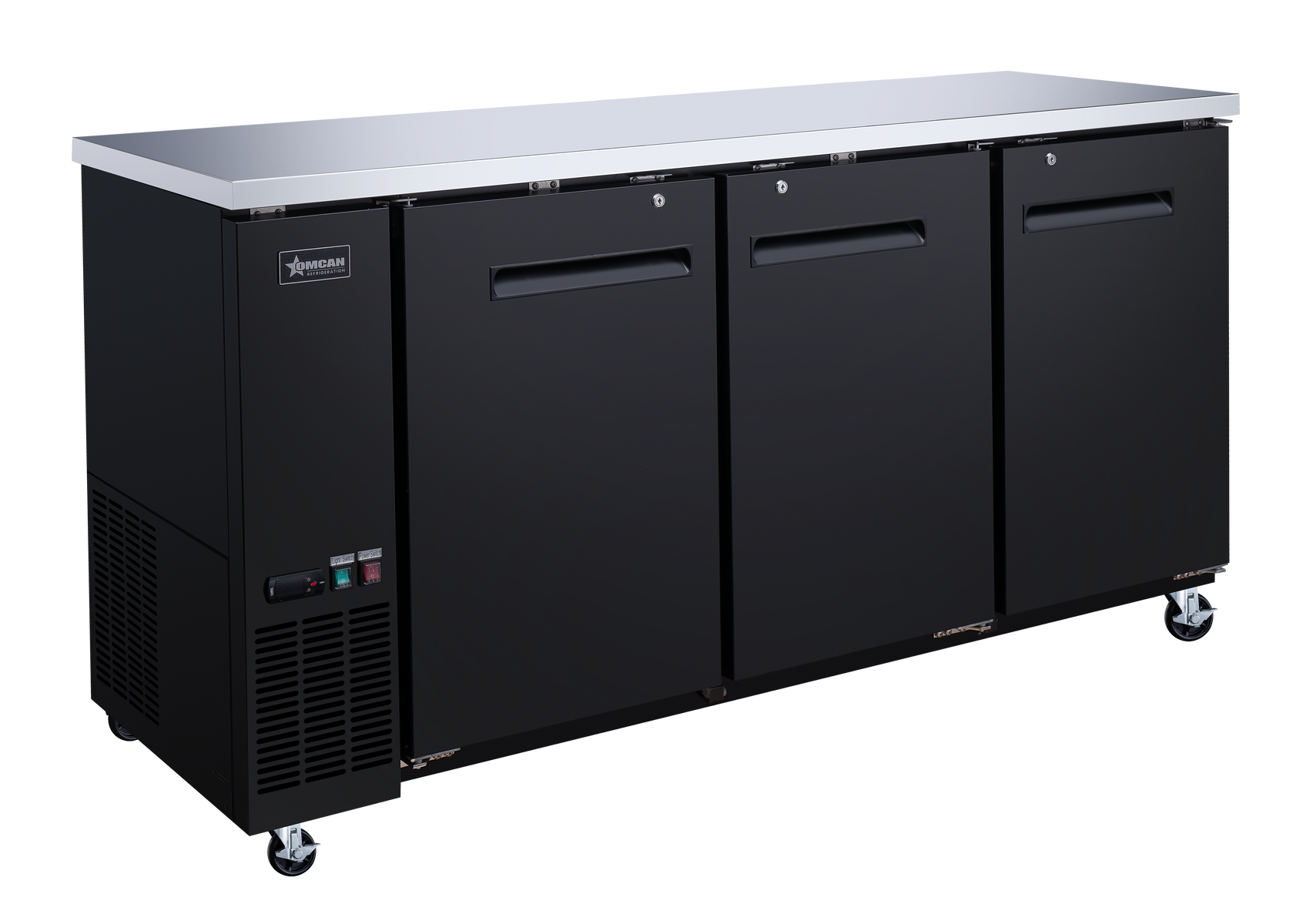 Omcan BB-CN-0020-SH 73 In. Back Bar Cooler, Solid Door, 19.6 Cu. Ft. (556L), 3 Doors
