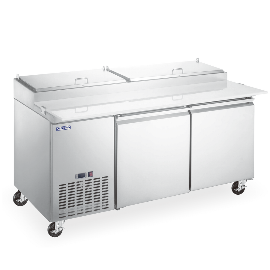Omcan PT-CN-1270E-HC 45 In. Aurora Refrigerated Pizza Prep Table, 7.8 Cu. Ft., R290, Self-Closing Doors
