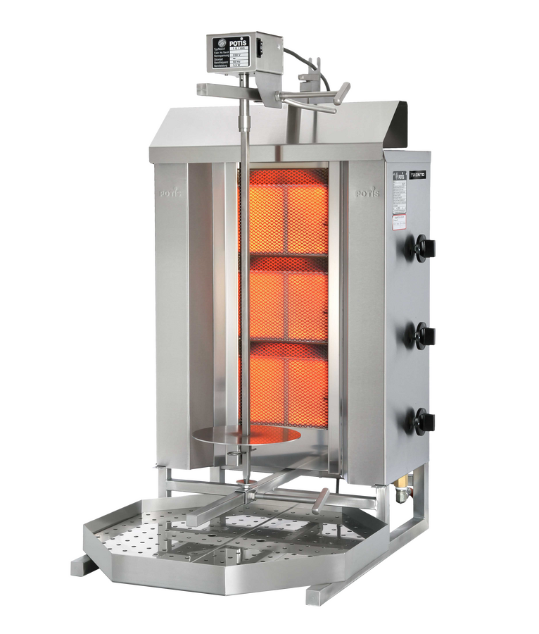 Omcan 49160 88.2 Lb Natural Gas Doner Kebab Machine, 3 Burners, 28,500 BTU, Stainless Steel, Made in Germany