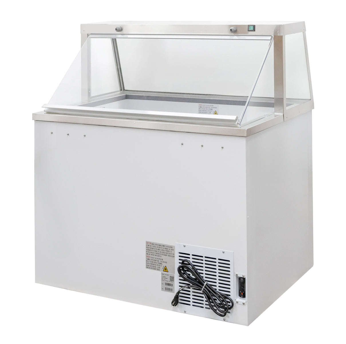Omcan FR-CN-0047 47 In. Ice Cream Dipping Freezer with Sneeze Guard, 8 Display Tubs + 4 Storage, Sliding Doors